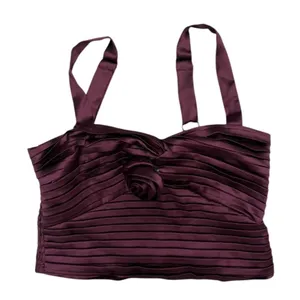 Lulus Flawless Behavior Burgundy Satin Pleated Rosette Tank Top size M thumbnail 2