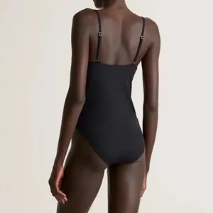 QUINCE Italian Cami RIBBED One-Piece Swimsuit SUSTAINABLE NWT Black Sz Large L thumbnail 2
