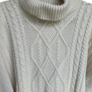 Vintage 90s Fisherman Style Cable‎ Knit Turtleneck Sweater Ivory Cotton USA L thumbnail 4