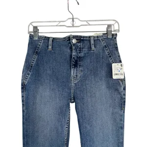 NWT- We The Free Level Up Slit Slim Flare Jeans - Medium Blue Raw Hem Size 26 thumbnail 7