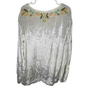 Free People‎ Ember Embroidered Floral Tunic Top Womens Small Cream Velvet NWOT thumbnail 3