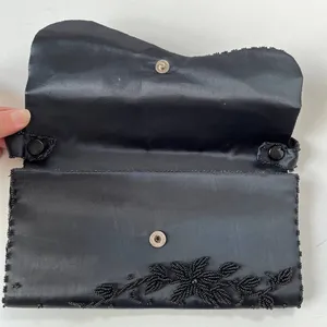 Vintage Walborg Richere Hand Beaded Evening Bag Purse Black Clutch Satin Glam thumbnail 8