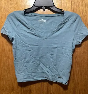 Hollister Blue V-Neck Crop Top thumbnail 1