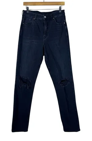 American Eagle Strigid Solid Distressed Slim Straight Jeans Black Grunge Size 6L thumbnail 1
