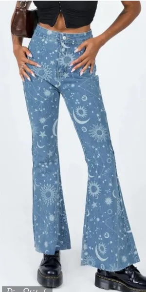 Super Cool Juny Celestial Whimsigoth Flare Jeans! Blue Size 28 thumbnail 1
