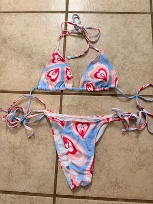 PacSun Swim Heart Print String Bikini + Matching Sarong thumbnail 1
