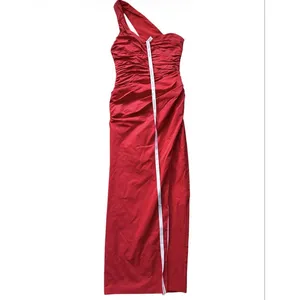 Arrange ASOS NWT One Shoulder Maxi Gown Dress Size 4 US Red Ruched Slit Formal thumbnail 3