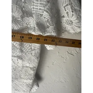 Peach White Lace Crochet Button Down Short Sleeve Shirt Top L Coquette Victorian thumbnail 6