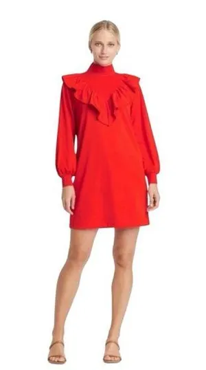 Who What Wear Fiery Red Long Sleeve Sheath Ruffle Dress Size: Small thumbnail 1