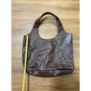 Brown Faux Leather Grommet Studded Hobo Shoulder Bag Slouchy Tote Handbag thumbnail 3