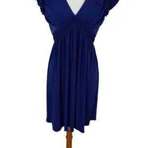 Laundry By Design Navy Ruched Cap Sleeve V Neck Dress‎ 4 Cocktail Party NWT thumbnail 3