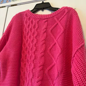 Free People Dream Cable Knit Sweater in Hibiscus Highlight Pink Size Small thumbnail 3