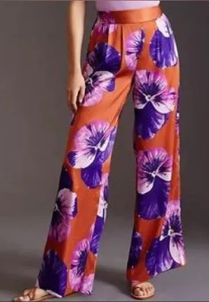 Hutch Anthropologie NWT Floral Pansies Wide Leg Pants thumbnail 1