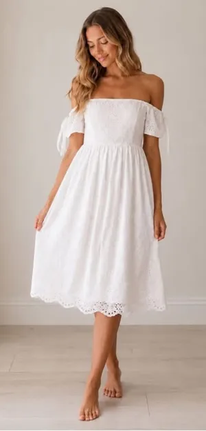 HD in Paris Women’s 100% Cotton White Eyelet Strapless Midi Dress. Size: Medium thumbnail 1