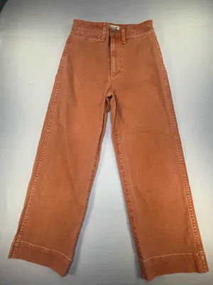 Madewell Emmett Wide Leg Crop Rust Orange Canvas High Rise Pants Size 25 thumbnail 1
