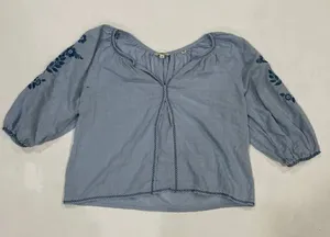 Max Studio London Blue Embroidered Peasant Blouse Women’s Size M thumbnail 1