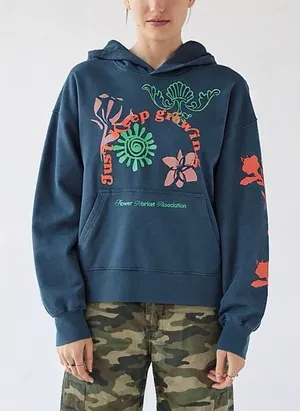 Urban‎ Outfitters Just Keep Growing Flower Market Hoodie Blue Medium Boho Indie thumbnail 1