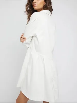 Free People We The Free Hannah Denim Mini Shirt Dress Cream Small Raw Hem Cotton thumbnail 3