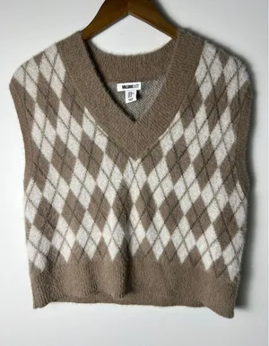 William Rast Wm Med Argyle Fuzzy Knit Sweater Vest Brown Tan V-Neck thumbnail 1
