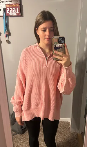 Aerie pink quarter zip sweater  thumbnail 1