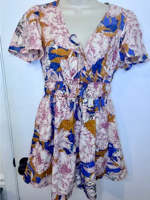 Band Of The Free Free People Blouson Mini Floral Multicolor Short Sleeve Dress S thumbnail 2