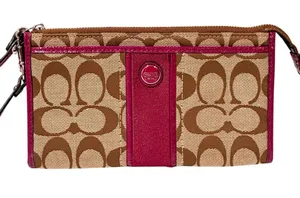 Coach Signature Zippy Wallet 48691B in Khaki/Fuchsia thumbnail 1