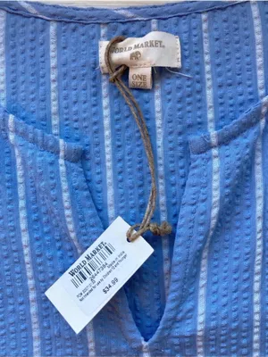 World Market Blue Stripe Seersucker Babydoll Tunic Dress NWT One Size Summer thumbnail 2