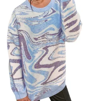 Glassons Blue Oversized Marbled Crewneck Sweater size Large thumbnail 1