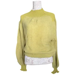 Free People Chartreuse Balloon Sleeve Sweater Cozy Chic Crew Neck Small S thumbnail 2