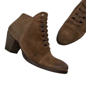 Free People Loveland Ankle Boot Size 39 US 9 Brown Suede Snake Embossed Boho thumbnail 2
