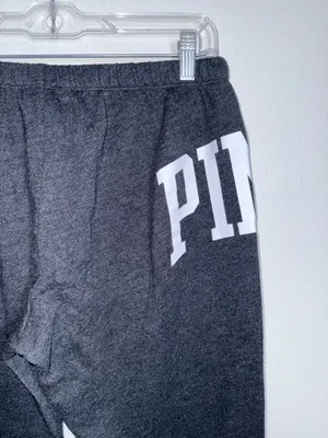 PINK Victoria’s Secret Lace-Up Jogger Sweatpants Dark Gray Logo Fleece thumbnail 6