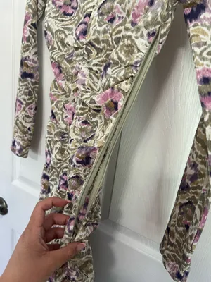 H&M Floral Ruched Midi Dress Bodycon Long Sleeve V Neck Boho Romantic Size XS thumbnail 7