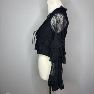 Nasty Gal - Black Lae Ruffle Tie Front Fluted thumbnail 3