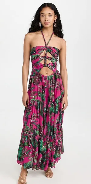 Farm Rio pink leaves maxi dress small thumbnail 2