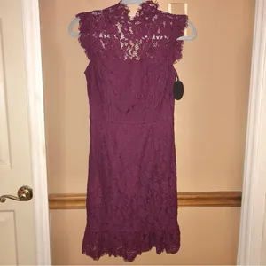 Storia High Neck Lace Mini Dress‎ burgundy red size small thumbnail 2