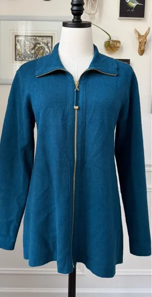 Soft Surroundings Meria Zip Cardi Womens Sweater Cardigan Teal Blue S thumbnail 1