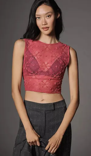 ANTHROPOLOGIE LyreBird Sequin Sheer Tie-Back Top Orchid Flower Medium NEW‎ NWT thumbnail 1