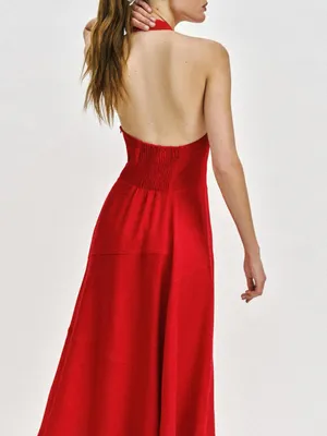 Zara Red Linen Blend Halter Midi Dress Size S Cowl Neck Tortoiseshell Buttons thumbnail 13