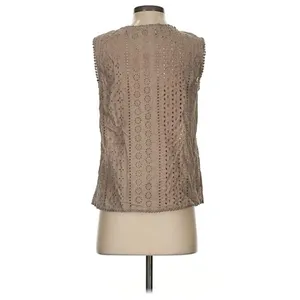 Joie Womens Size Small Eyelet Lace Sleeveless Top Light Brown V-Neck Boxy Cotton thumbnail 2