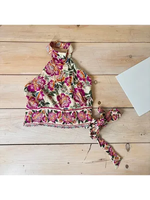 Nicole Miller Artelier NWOT Women's Boho Floral Halter Blouse Size XS thumbnail 2