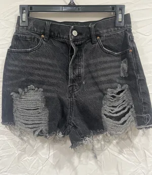 Pac Sun High Rise Icon Short Hyper Distressed Shorts 26 Button Fly Black Vintage thumbnail 1