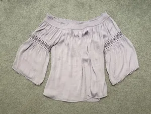 Jennifer Lopez Lilac Off Shoulder Embroidered Crochet Blouse thumbnail 1