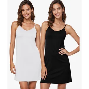 2 Pack Women Full Slip Cami Dress Adjustable Strap Black White XL Rayon Spandex thumbnail 4