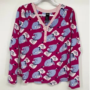 Disney Eeyore Womens Pink Pajama Sleepwear Top Shirt NEW Medium thumbnail 1