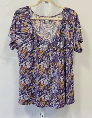 Vintage WinterSilks Silk Cotton Blend Abstract Print Scoop Neck Top T-shirt XL thumbnail 1