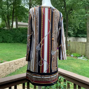WHBM White House Black Market Size M Liquid Knit Blouse Top Tassels Print thumbnail 5