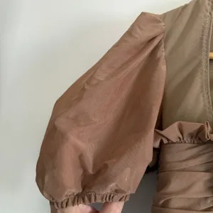 HOUSE OF CB | Norah Light Brown Ruched Puff Sleeve Mesh Corset Top | Medium thumbnail 4
