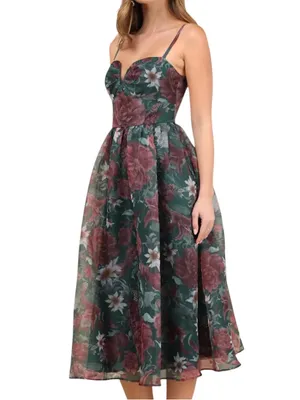 Like New Lulus Cherished Aura Green Floral Organza Bustier Midi Dress Size Small thumbnail 4