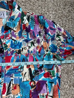 KEREN hart Colorful Abstract Button-Down Shirt Turquoise, Purple & Red Vintage thumbnail 5