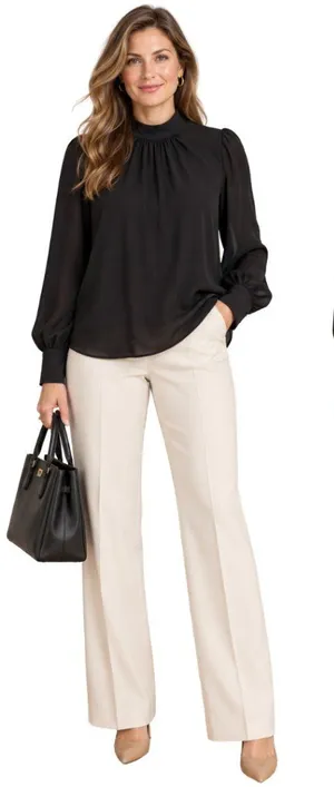 J. Crew Long-Sleeve Shirred Mockneck Top Blouse Women's XL Black Career Preppy thumbnail 1